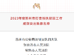 苏州虎丘法院获评2023年度苏州市打击拒执犯罪工作成效突出集体